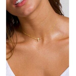 NEW! Anthropologie Delicate Tiny Cross  Dainty Chain Gold Necklace